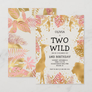 Mädchen Zwei Wild 2. Geburtstag Pink Ecru Safari Einladung