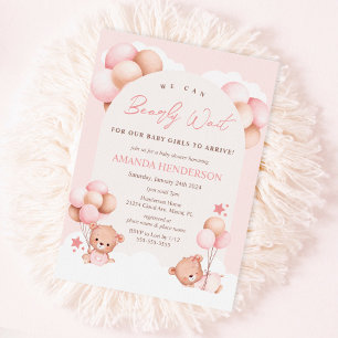 Mädchen-Zwillinge Teddybär Babyparty-Einladung Einladung