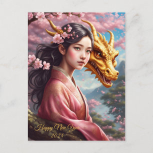 Mädchen zwischen Kirschblüten Postkarte