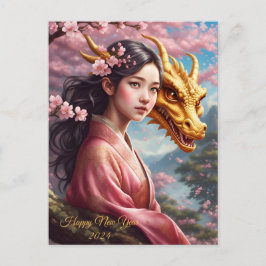 Mädchen zwischen Kirschblüten  Postkarte