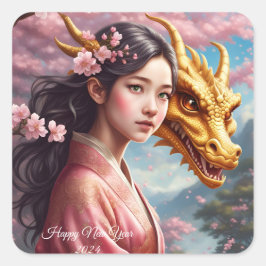 Mädchen zwischen Kirschblüten  Quadratischer Aufkleber