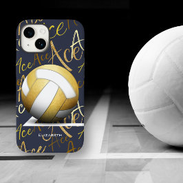 Mädchenace dienen goldenes Volleyball w Textmuster Case-Mate iPhone 14 Hülle