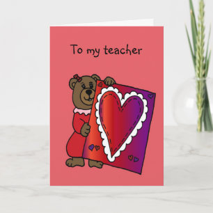 Mädchenbär, der Valentinsgruß für Lehrerkarte hält Feiertagskarte