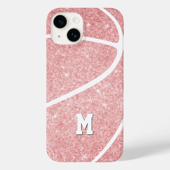 Mädchenbasketball in mit Monogramm rosa Case-Mate iPhone Hülle (Rückseite)