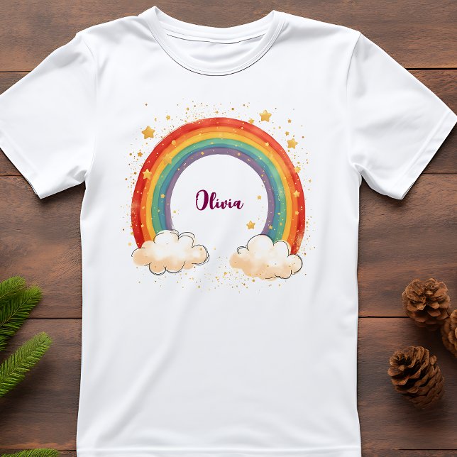 Mädchenbezaubernder Regenbogen mit leuchtenden Ste T-Shirt (Von Creator hochgeladen)