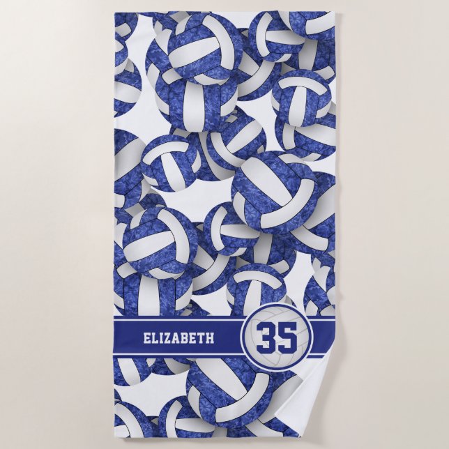 Mädchenblauer Volleyball personalisiert Strandtuch (Vorderseite)