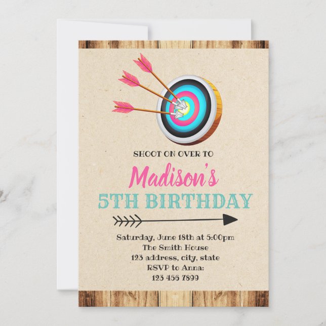 Mädchenbogenschießen-Geburtstagseinladung Einladung (Vorderseite)