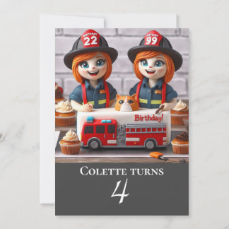 MÄDCHENFIREFIGHTER THEMED BIRTHDAY CAKE PARTY EINLADUNG