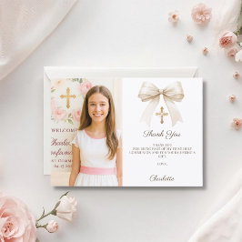 Mädchenfoto Creme-Schleife Konfirmation Dankeskarte