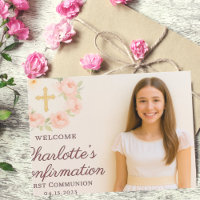 Mädchenfoto cremefarbener Schleife Kreuz Bestätigu