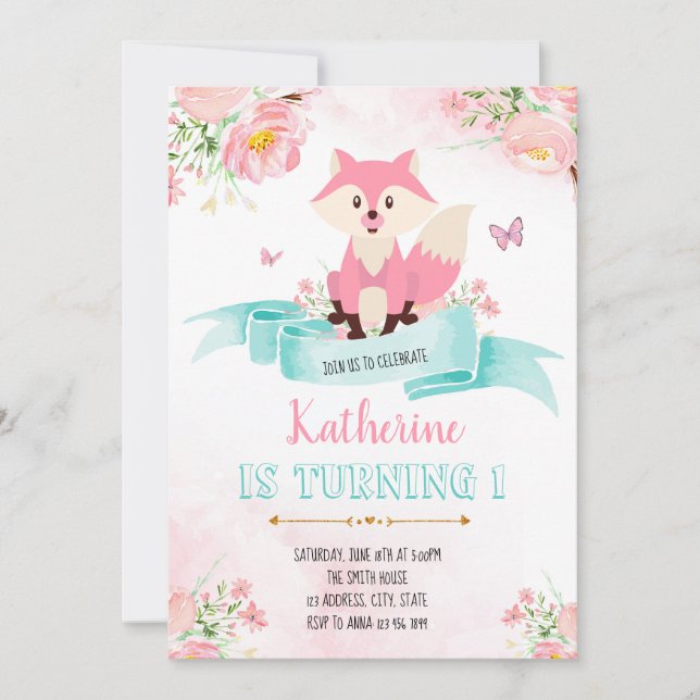 Mädchenfuchs Einladung zum Geburtstag (Vorderseite)