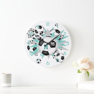 Mädchenfußball-Blowout-Licht aquamarine Graustars Große Wanduhr