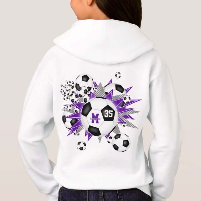 Mädchenfußball-Blowout mit lila grauen Sternen Hoodie (Rückseite)