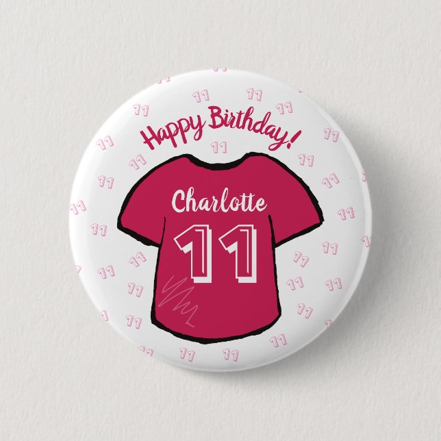Mädchenfußball/Fußball-Shirt zu jedem Geburtstag Button (Vorderseite)