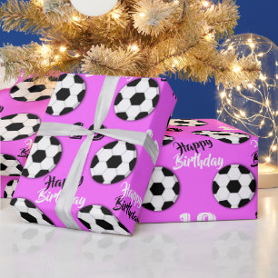 Mädchenfußball JEDES ALTER Rosa Geburtstag Sport Geschenkpapier