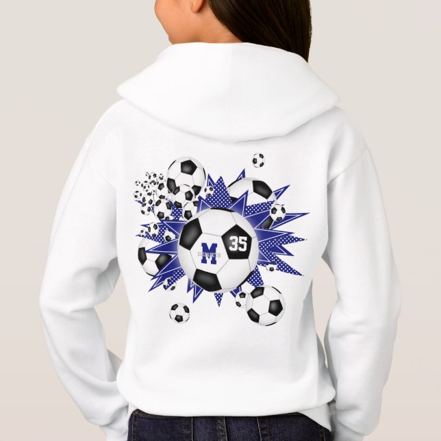 Mädchenfußball mit blauen weißen Sternen Hoodie (Rückseite)