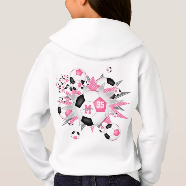 Mädchenfußballstars rosa mit Monogramm Hoodie (Rückseite)
