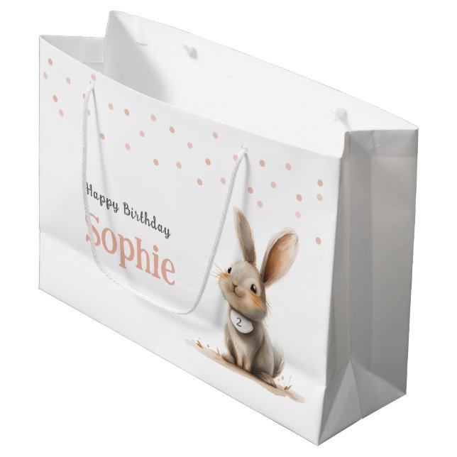 Mädchengeburt Niedlicher Hase Große Geschenktüte (Vorderseite Schrägansicht)