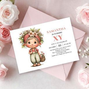 Mädchengeburtstag Einladung Fantasie Rosa Blumen E