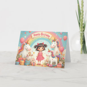 Mädchengeburtstag mit Einhörnern und Regenbogen Karte