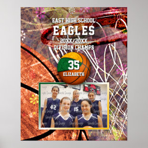 Mädchengelbe Mannschaftsfarben Foto Basketball Poster