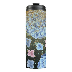 *~* Mädchenhaft Blumen Pink Blaue Hortensie Glitte Thermosbecher