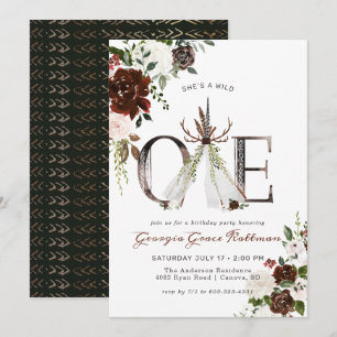 Mädchenhaft Boho Florales Geweih Stammes Wild One  Einladung