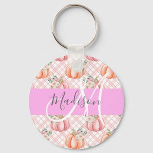 Mädchenhaft chic florale pinke Pfirsich-Kürbis-Mon Schlüsselanhänger