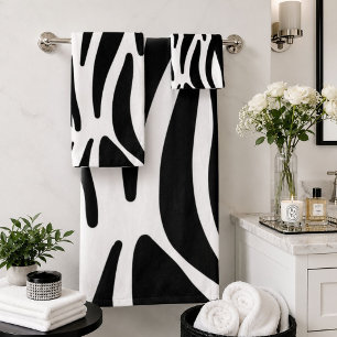 mädchenhaft chic stilvoll schwarz weiß Zebramuster Badhandtuch Set