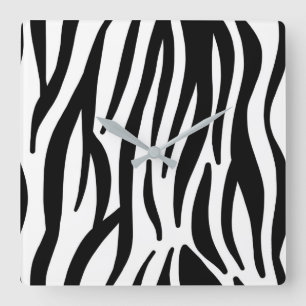 mädchenhaft chic stilvoll schwarz weiß Zebramuster Quadratische Wanduhr