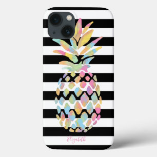 Mädchenhaft farbenfrohe Ananas, schwarz-weiße Stre Case-Mate iPhone Hülle