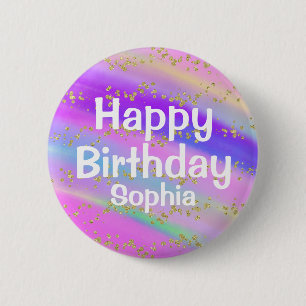 Mädchenhaft Farbige Happy Birthday Einhorn Gold Gl Button