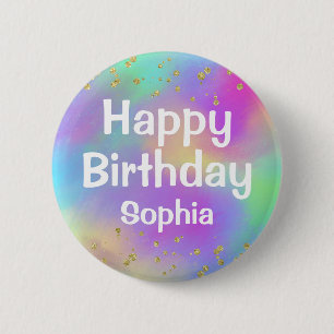 Mädchenhaft Farbige Happy Birthday Einhorn Gold Gl Button