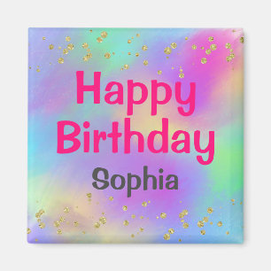 Mädchenhaft Farbige Happy Birthday Einhorn Gold Gl Magnet