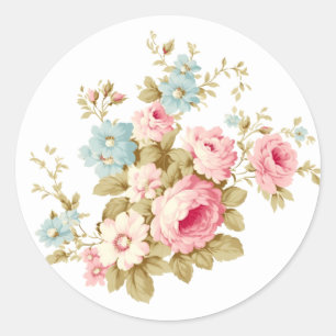 Mädchenhaft feminine rosa Vintage-Rosen Runder Aufkleber