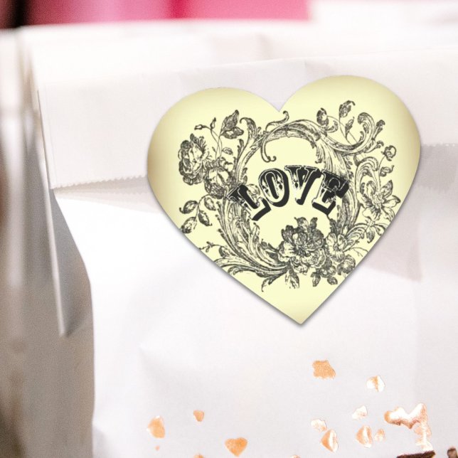 mädchenhaft geblüht, in Pastellfarben wirbelnd vik Herz-Aufkleber (girly chic flourish swirl pastel colors victorian heart sticker)