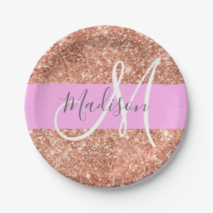 Mädchenhaft Glamour Rosa Pfirsich Gold Glitter Mon Pappteller