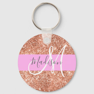 Mädchenhaft Glamour Rosa Pfirsich Gold Glitter Mon Schlüsselanhänger