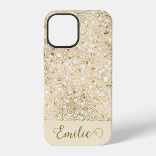 Mädchenhaft Glamourös Gold Glitter Monogramm Name iPhone 12 Hülle