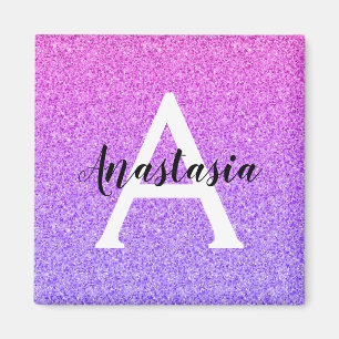 Mädchenhaft glamouröser Ombre-Lila-Glitter-Monogra Magnet
