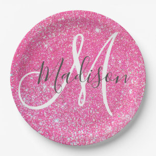 Mädchenhaft Glamouröses Hellrosa Glitter Funkeln M Pappteller