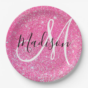 Mädchenhaft Glamouröses Hellrosa Glitter Funkeln M Pappteller