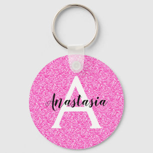 Mädchenhaft Glamouröses Rosa Glitter Funkeln Monog Schlüsselanhänger