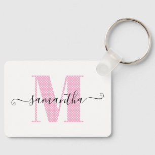 Mädchenhaft hellrosa und weiß gepunktetes Monogram Schlüsselanhänger