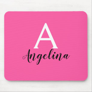 Mädchenhaft Hot Pink Weiß & Schwarz Monogramm Name Mousepad