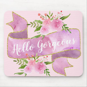 Mädchenhaft hübsche florale rosafarbene Hello Gorg Mousepad