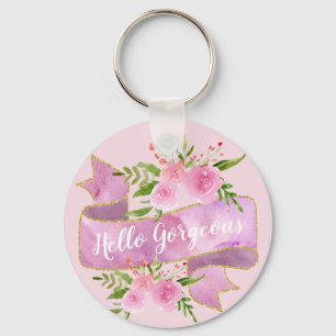 Mädchenhaft hübsche florale rosafarbene Hello Gorg Schlüsselanhänger
