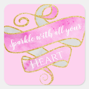 Mädchenhaft hübscher Blush-Pink-Gold-Glitter-Spark Quadratischer Aufkleber