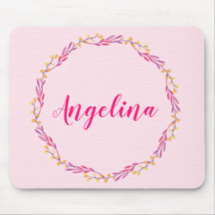 Mädchenhaft hübscher rosa Blumenkranz personalisie Mousepad