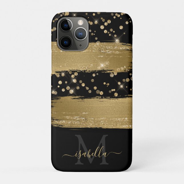 Mädchenhaft lustiges schwarzes goldenes Glitter-Sc Case-Mate iPhone Hülle (Rückseite)